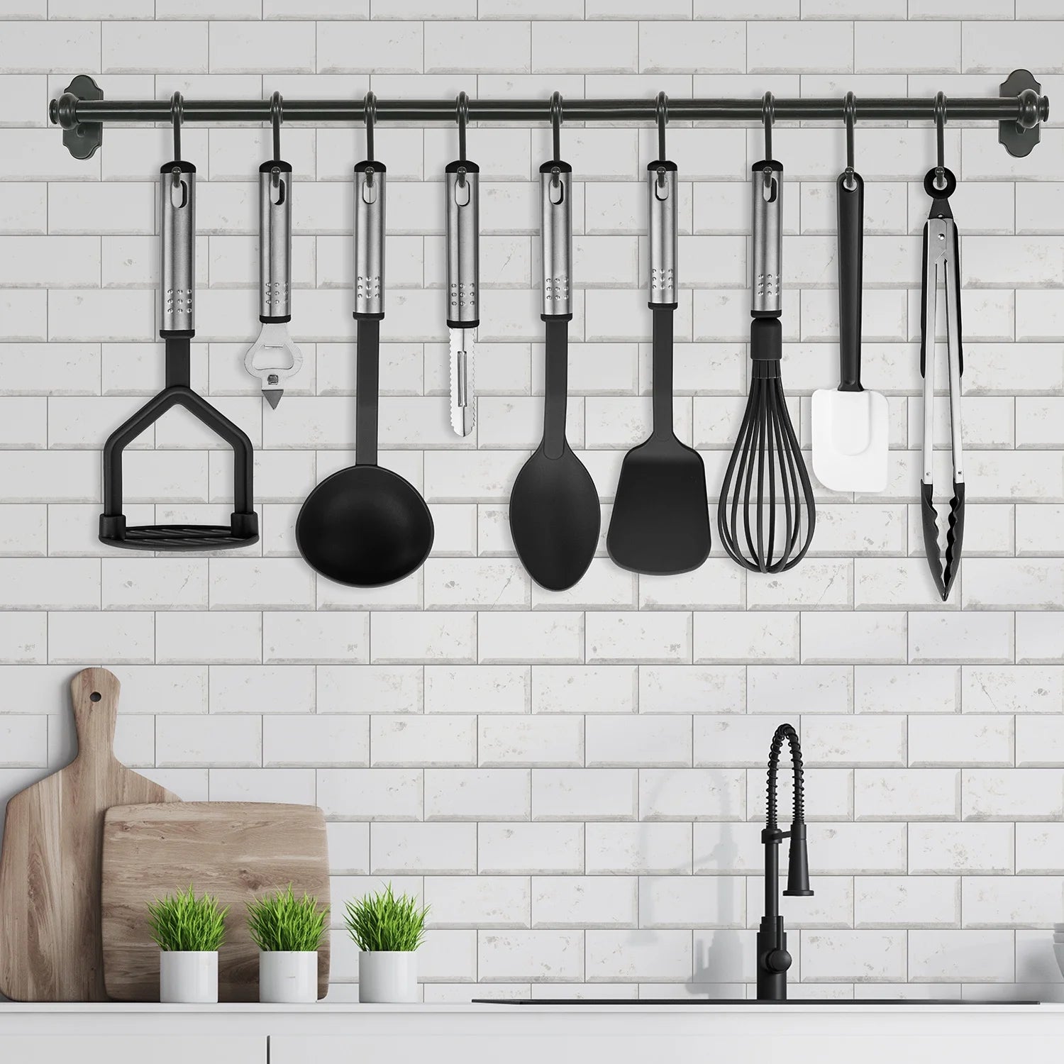 23-Piece Kitchen Utensil Set - Nylon and Stainless Steel Cooking Tools - Black Kitchen Starter Kit