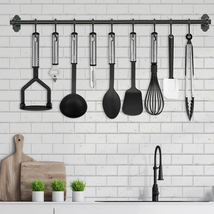 23-Piece Kitchen Utensil Set - Nylon and Stainless Steel Cooking Tools - Black Kitchen Starter Kit