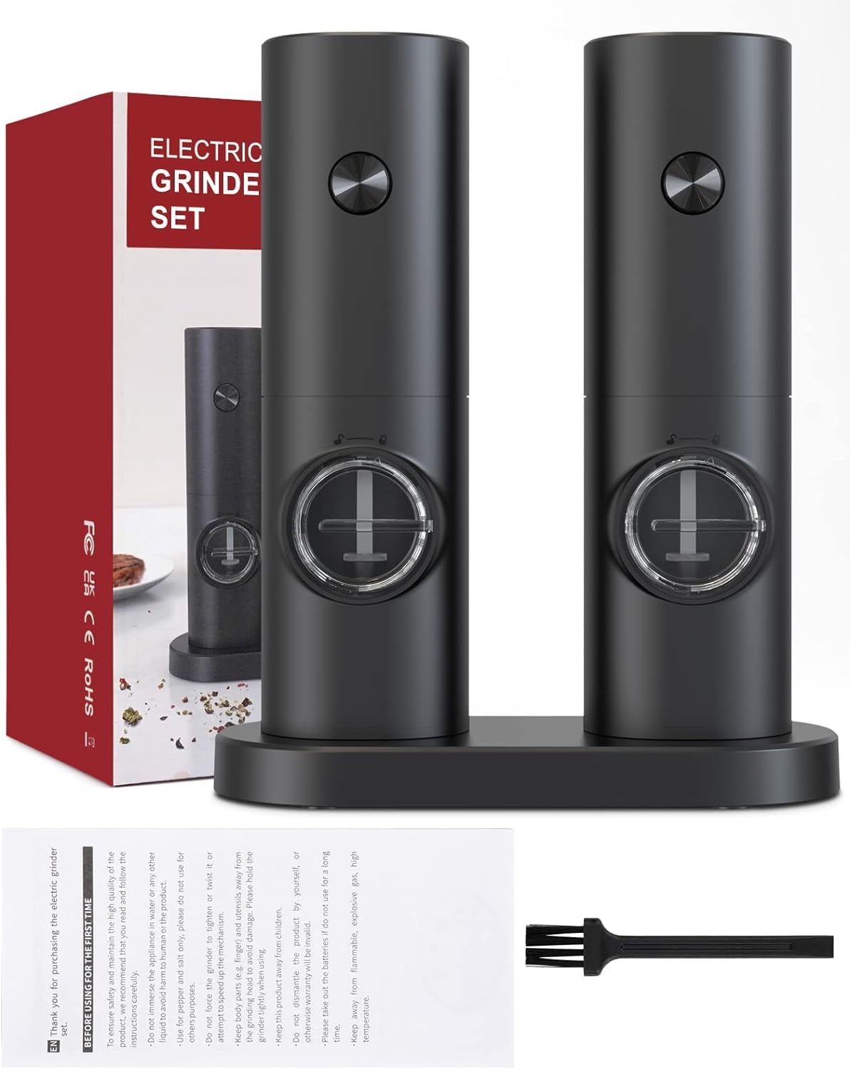 2-Pack Electric Salt & Pepper Grinder Set – One-Touch Operation, Adjustable Coarseness, LED Light, Battery Powered