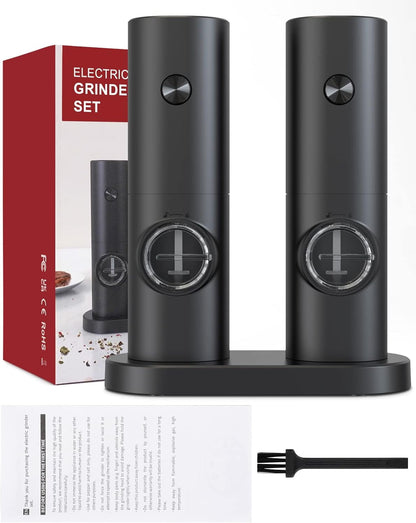 2-Pack Electric Salt & Pepper Grinder Set – One-Touch Operation, Adjustable Coarseness, LED Light, Battery Powered