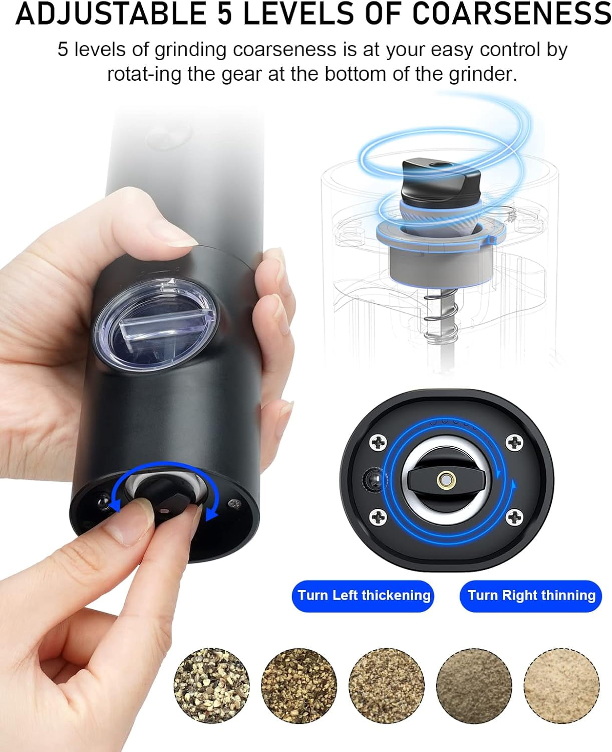 2-Pack Electric Salt & Pepper Grinder Set – One-Touch Operation, Adjustable Coarseness, LED Light, Battery Powered