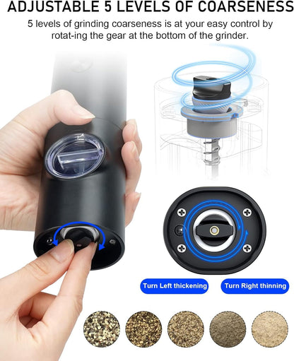 2-Pack Electric Salt & Pepper Grinder Set – One-Touch Operation, Adjustable Coarseness, LED Light, Battery Powered